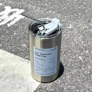 Bouteille isotherme et paille portable en acier inoxydable